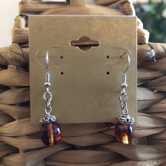Vintage repurpose amber tone glass drop earrings - Picture 1 of 6